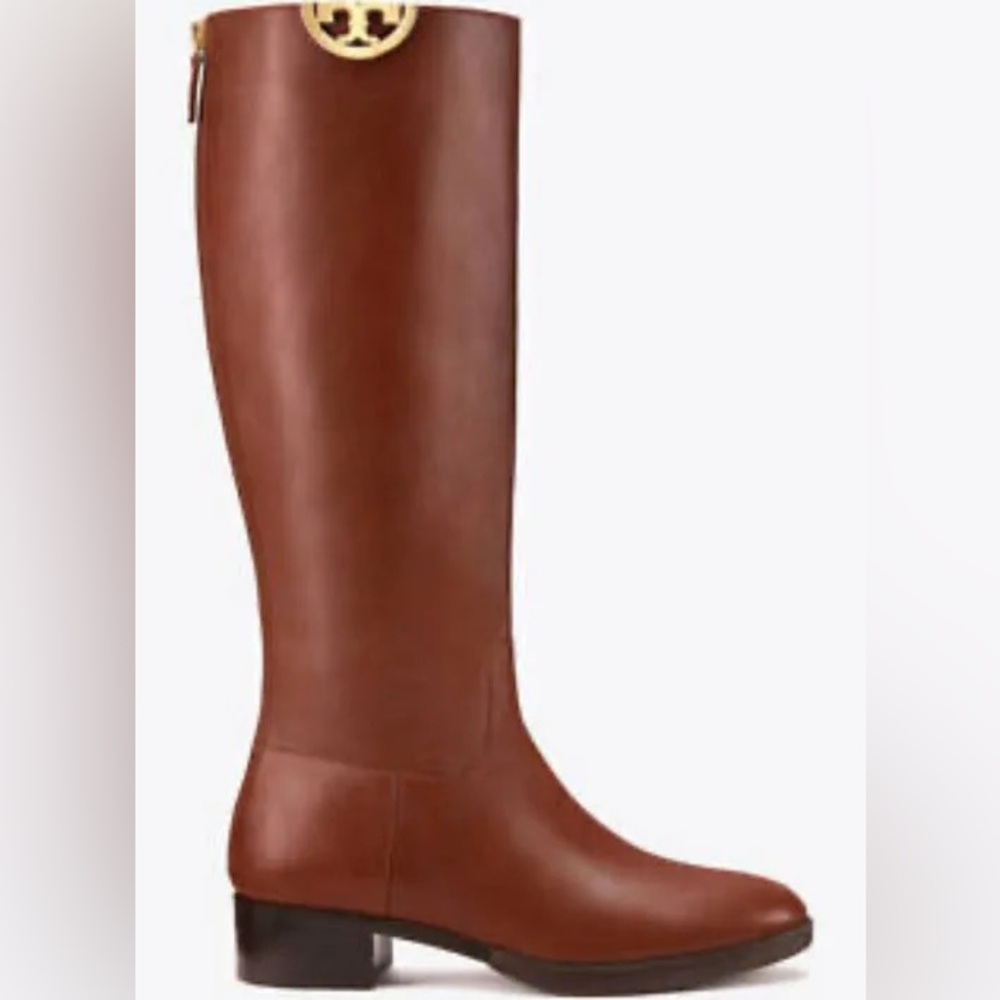 Tory Burch Sidney Riding Boot, Brown with Gold Logo